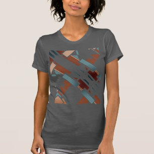 Brown Teal Beige Diagonal Southwest Art Look Motif T-Shirt