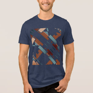 Brown Teal Beige Diagonal Southwest Art Look Motif Tri-Blend Shirt