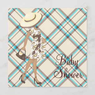 Brown Teal Blue Baby Shower Invitations