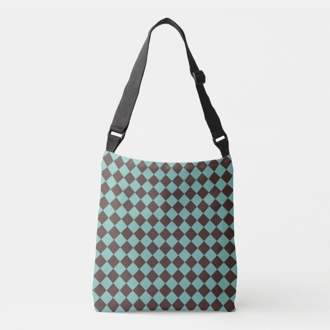 Brown Teal Chequered Diamond Pattern  Crossbody Bag (Front)