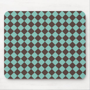 Brown Teal Chequered Diamond Pattern  Mouse Mat