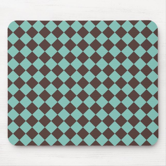 Brown Teal Chequered Diamond Pattern  Mouse Mat (Front)