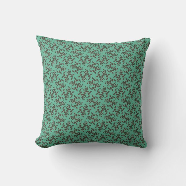 Brown & Teal Damask Cushion (Front)