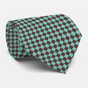 Brown Teal Diamond Chequered Pattern Tie