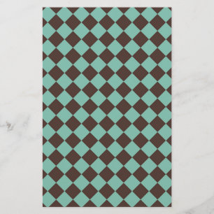 Brown Teal Diamond Harlequin Chequered Pattern Stationery