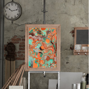 Brown, Teal, Orange Marble Fluid Art Poster
