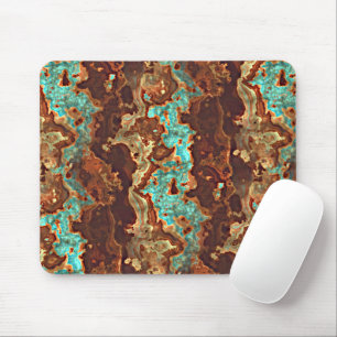 Brown Teal Turquoise Green Geode Marble Art Mouse Mat