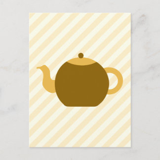 Brown Teapot Picture on Beige Stripes. Postcard