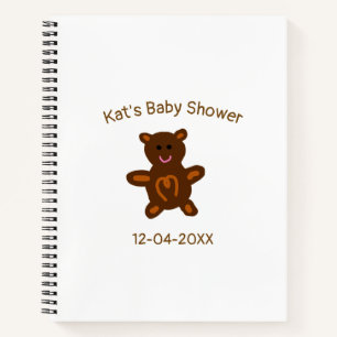 Brown teddy bear baby shower add name date elegant notebook