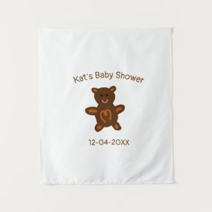 Brown teddy bear baby shower add name date elegant tapestry