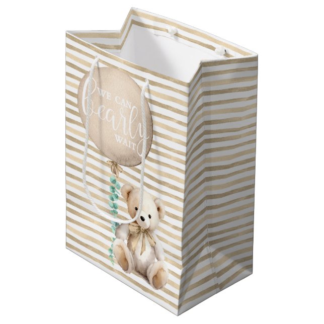 Brown Teddy Bear Baby Shower Gift Bag (Front Angled)