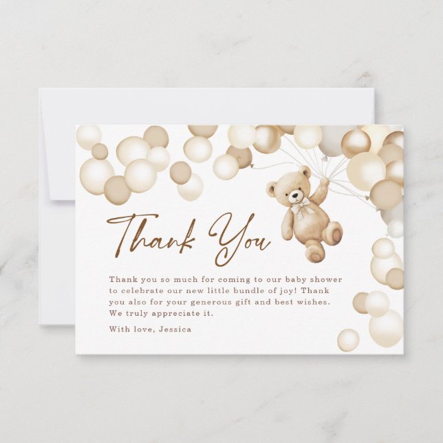 Brown Teddy Bear Baby Shower Thank You Card (Front)