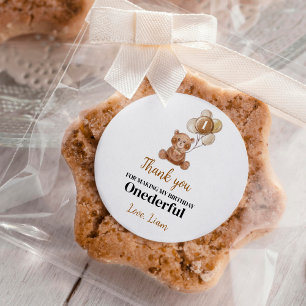 Brown Teddy Bear Balloon First Birthday Sticker