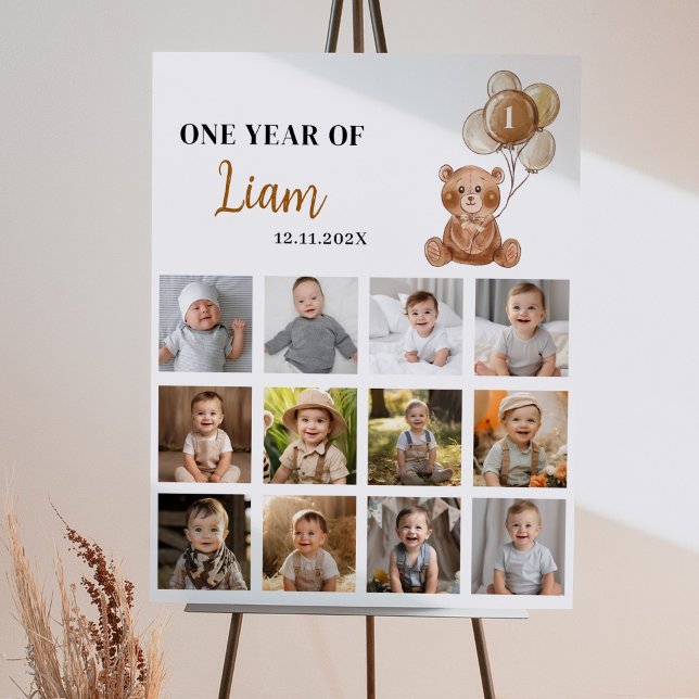 Brown Teddy Bear Birthday Photo Milestone Sign (Creator Uploaded)