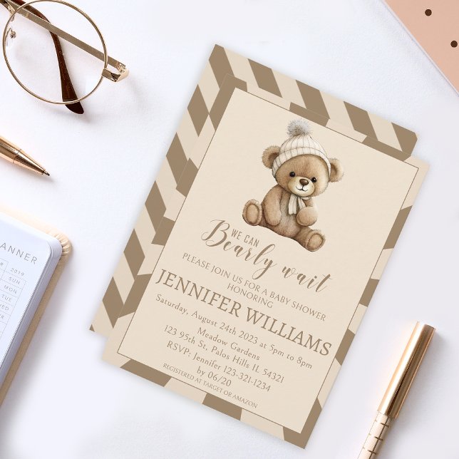 Brown teddy bear boy baby shower invitation cards (Creator Uploaded)