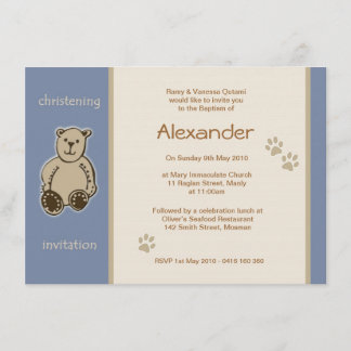Brown Teddy Bear Christening Invitations