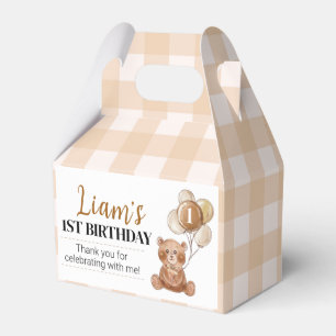Brown Teddy Bear First Birthday Party Favour Box
