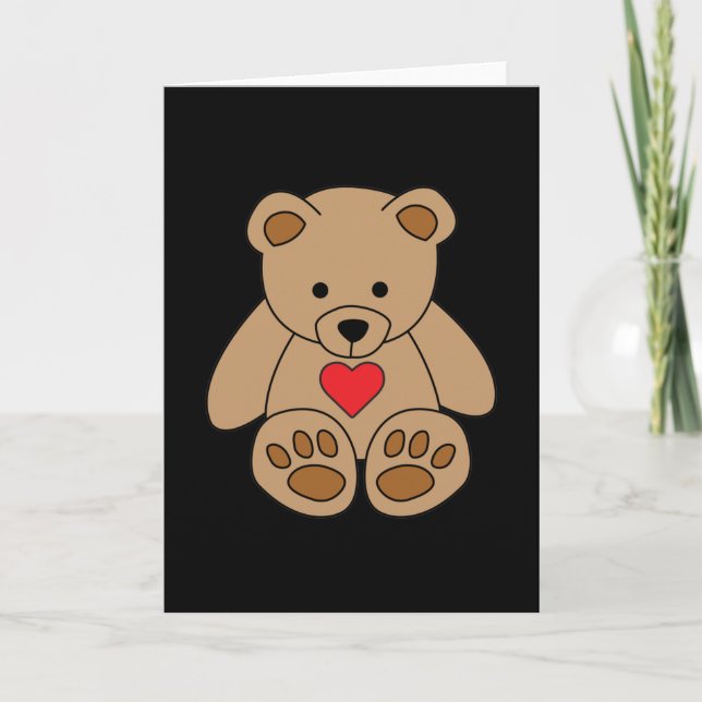 Brown Teddy Bear Heart Valentine's Day I Love You Card (Front)