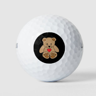 Brown Teddy Bear Heart Valentine's Day I Love You Golf Balls