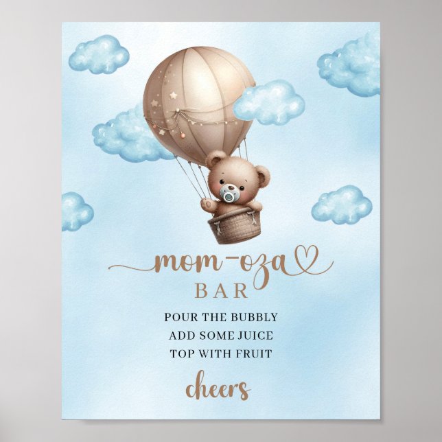 Brown teddy bear hot air balloon Mum-osa bar sign (Front)