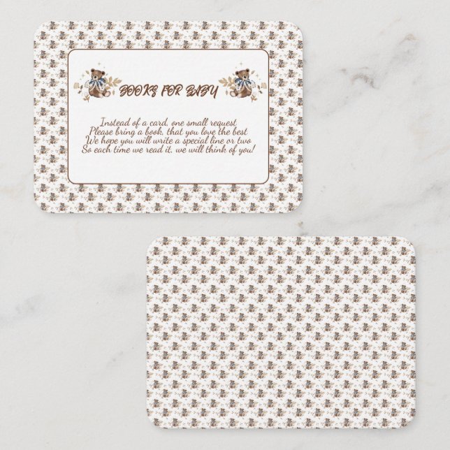 Brown Teddy Bear It's A Boy! Books For Baby Enclosure Card (Front/Back)