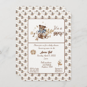 Brown Teddy Bear It's A Boy! Shower Invitation