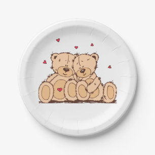 Brown Teddy Bear Love Wedding Bridal Shower Paper Plate
