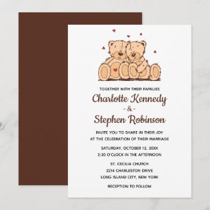 Brown Teddy Bear Love Wedding Cartoon Bears Invitation