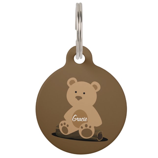 Brown Teddy Bear Personalised Pet ID Tag (Front)