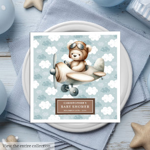Brown Teddy Bear Pilot Napkins Personalised Boys