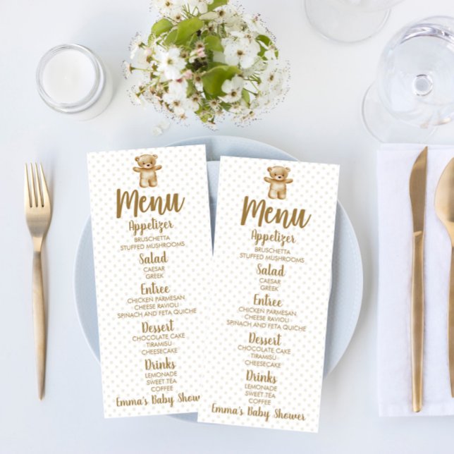 Brown Teddy Bear Polka Dots Baby Shower Food Menu (Creator Uploaded)