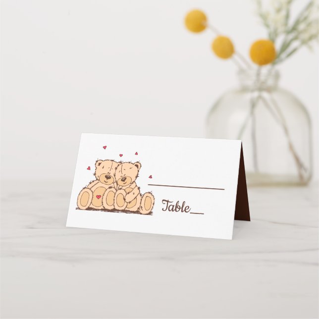 Brown Teddy Bears Love Wedding Party Bridal Shower Place Card (Front)