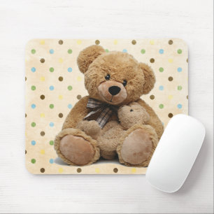 Brown Teddy Bears On Polka Dots Mouse Mat