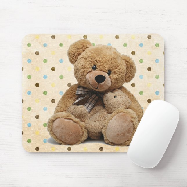 Brown Teddy Bears On Polka Dots Mouse Mat (With Mouse)