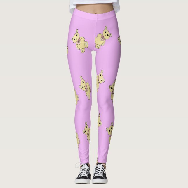 Brown teddy bears on purple leggings (Front)