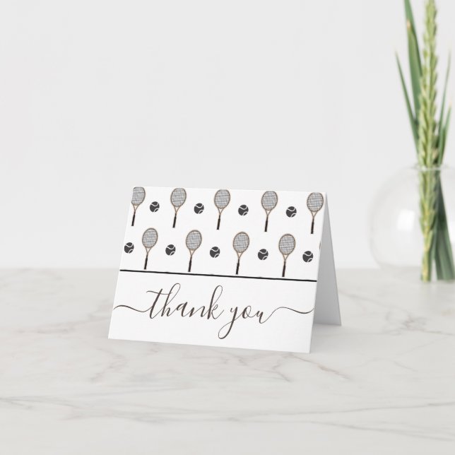 Brown Tennis Pattern Player Coach Gratitude Classy Thank You Card (Front)