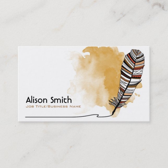Brown/terracotta Aztec Feather Business Card (Front)