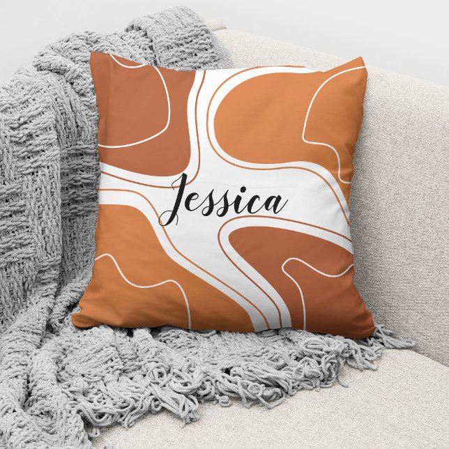 Brown Terracotta Modern Abstract Boho Pattern Name Cushion (Creator Uploaded)