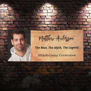 Brown terracotta photo man myth legend birthday banner