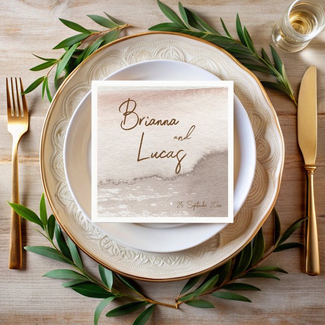 Brown terracotta watercolor wedding monogrammed napkin (Brown terracotta watercolor wedding monogrammed napkins template personalized wedding napkins)