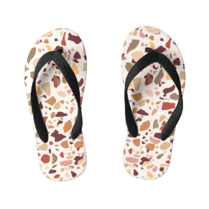 Brown terrazzo: vintage, trendy pattern. kid's flip flops