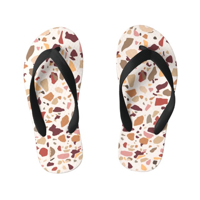 Brown terrazzo: vintage, trendy pattern. kid's flip flops (Footbed)