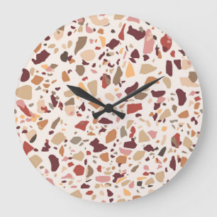 Brown terrazzo: vintage, trendy pattern. large clock
