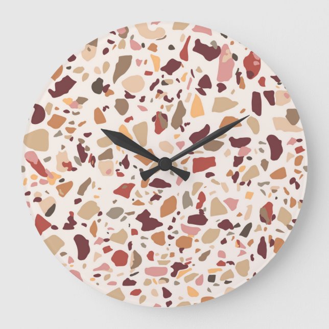 Brown terrazzo: vintage, trendy pattern. large clock (Front)