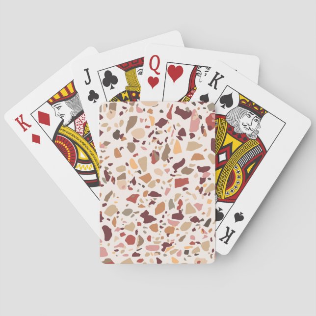 Brown terrazzo: vintage, trendy pattern. playing cards (Back)