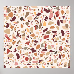Brown terrazzo: vintage, trendy pattern. poster