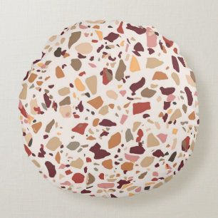 Brown terrazzo: vintage, trendy pattern. round cushion