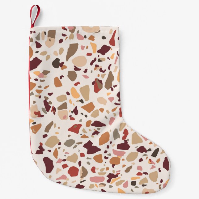 Brown terrazzo: vintage, trendy pattern. small christmas stocking (Front)