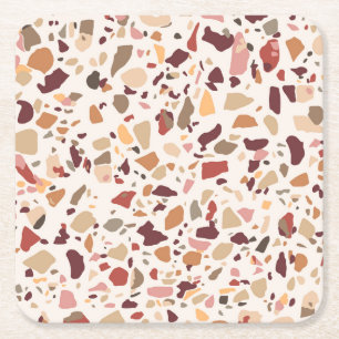 Brown terrazzo: vintage, trendy pattern. square paper coaster