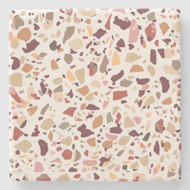 Brown terrazzo: vintage, trendy pattern. stone coaster (Front)